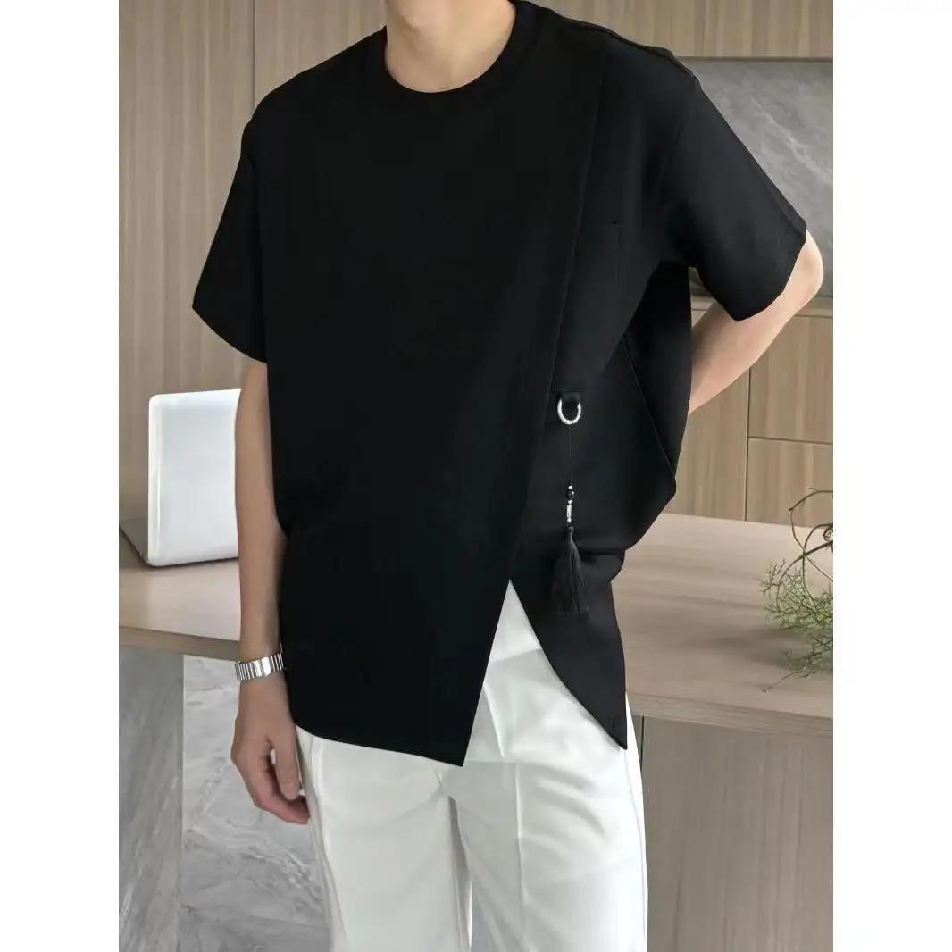 Simplicity Slit Hem Korean Tops Summer Men's Short Sleeve Solid Plus Size All-match Fashion T Shirts Casual Trend Men Clothing