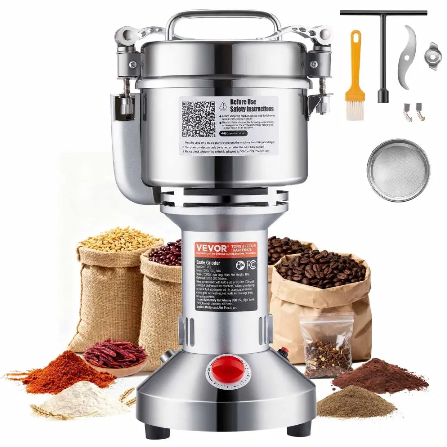 VEVOR High-Speed Stainless Steel Electric Pulverizer - 750g 2000W Commercial Pulverizing Machine, Grinds Dry Grains, Spices, Coffee, Father's Day Gift