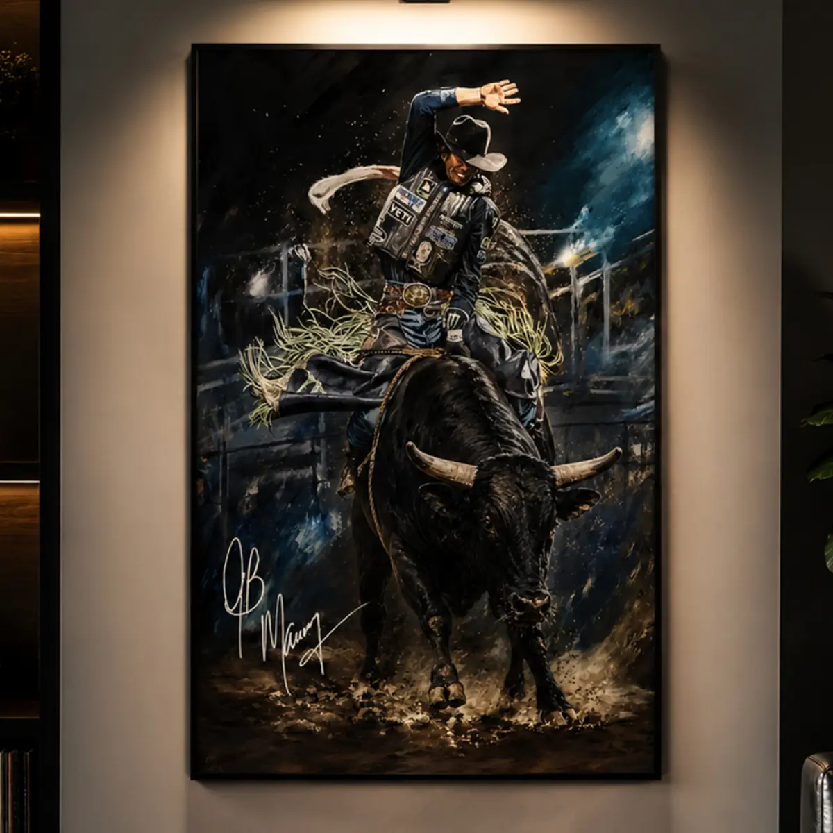 JB Mauney With Signature Poster, Dragonslayer Art Print, $7 Million Bull Rider Wall Art, Gift for Fans, Made in the USA, Rodeo Poster, Western Sports Decor, Cowboy Wall Art, Bull Riding Art, Sports Fan Gift
