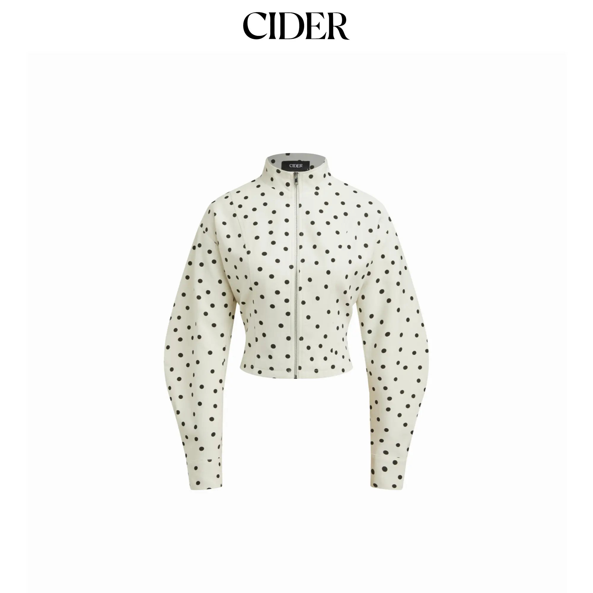 Cider Linen-blend Polka Dot High Neck Zip Through Jacket SohoChic