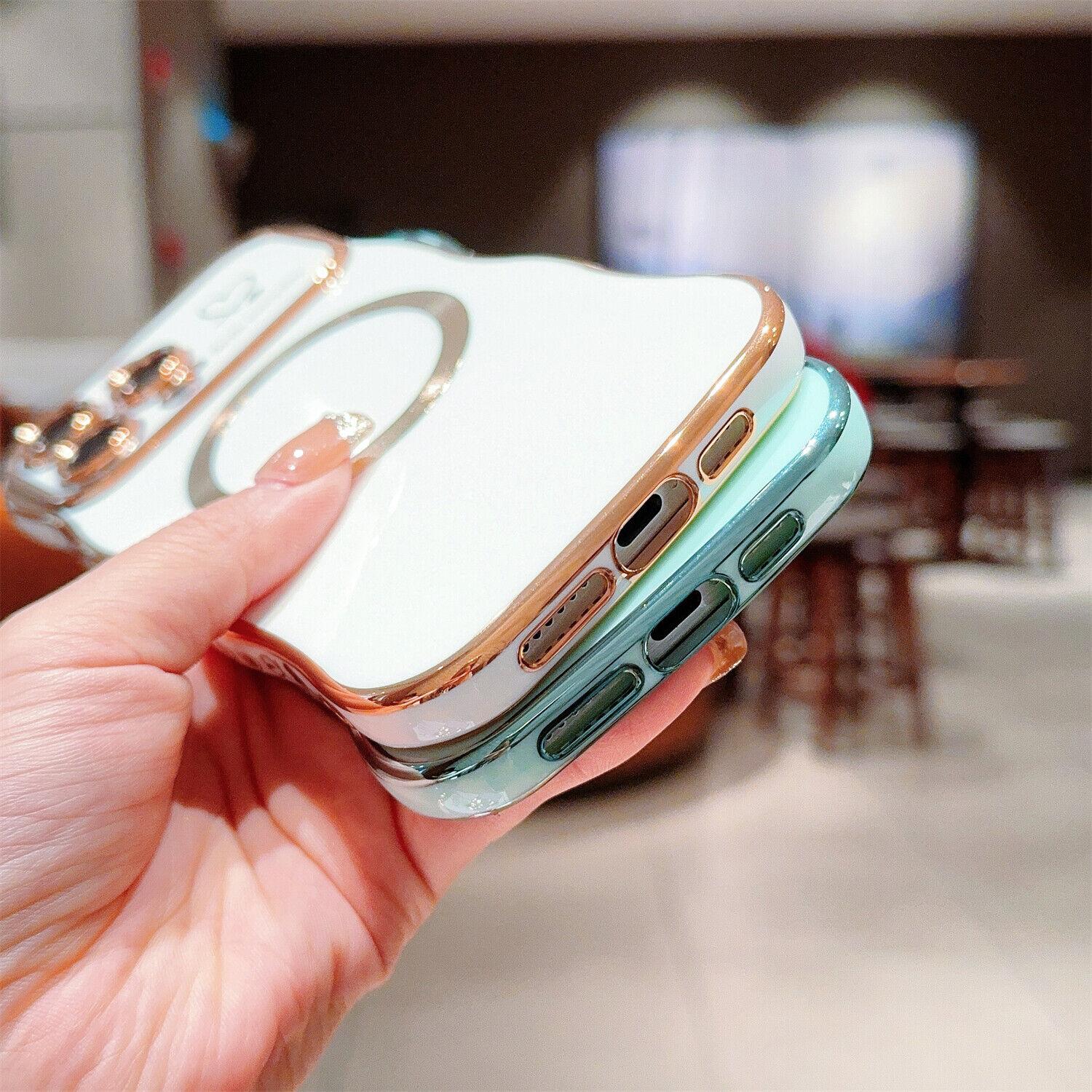 For iPhone 16 17 Pro Max 15 14 13 12 Magnetic Soft Wave Frame Curly Shape Love Heart Plating Girls Case For iPhone 16 17 Pro Max 15 14 13 12 Magnetic Soft Wave Frame Curly Shape Love Heart Plating Girls Case