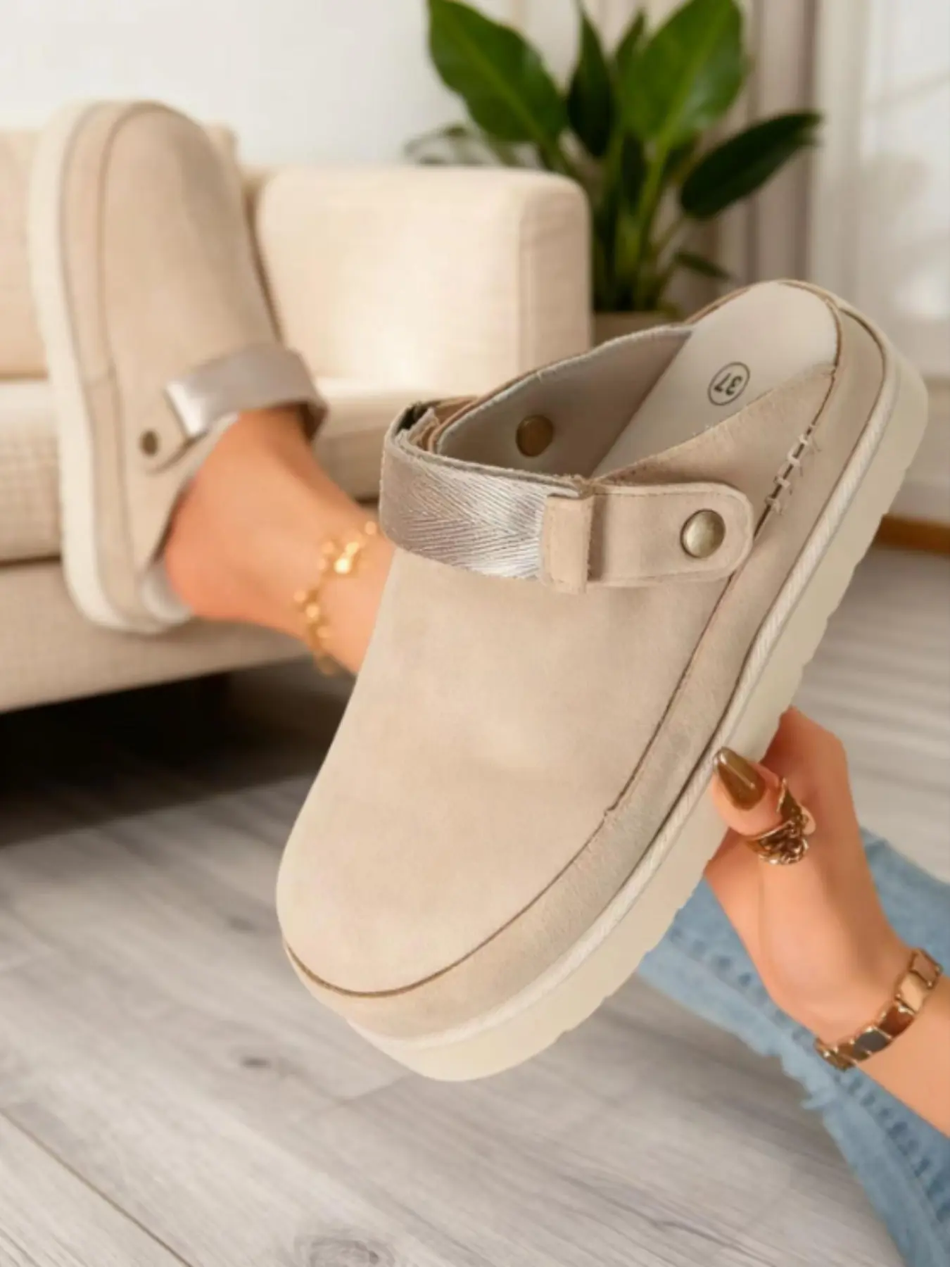 New Fall Winter Thick Sole Mules, Faux Fur Platform Half Slippers for Women, Above Ankle Textile Rubber Soles, Comfortable & Stylish