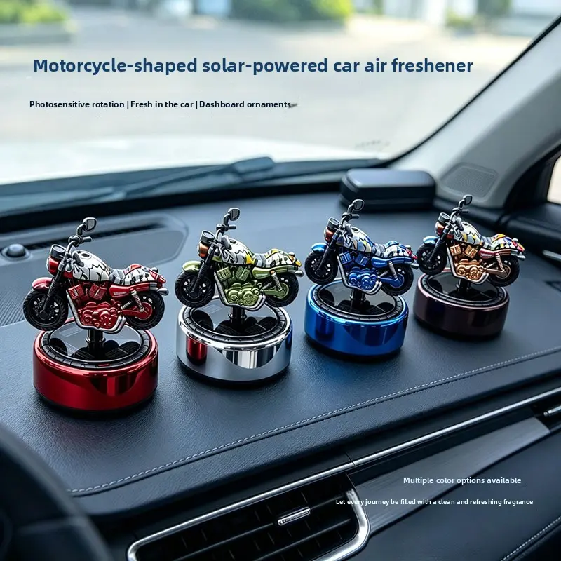 Car Fragrance Diffuser - Solar-Powered, Slow-Rotating, Graffiti-Style Mini Harley Motorcycle Design, Car Center Console Interior Decorative Ornament