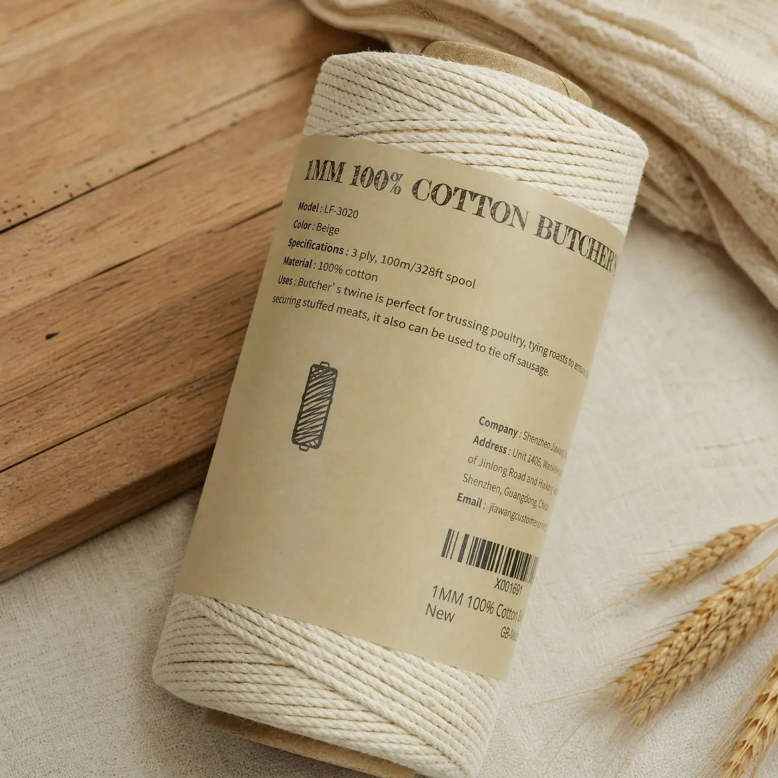 Cotton Butchers Twine for Cooking – 476ft, Beige | 3-Ply 1mm Twine for Kitchen, Gardening, Sausage Tying & CraftsGift
