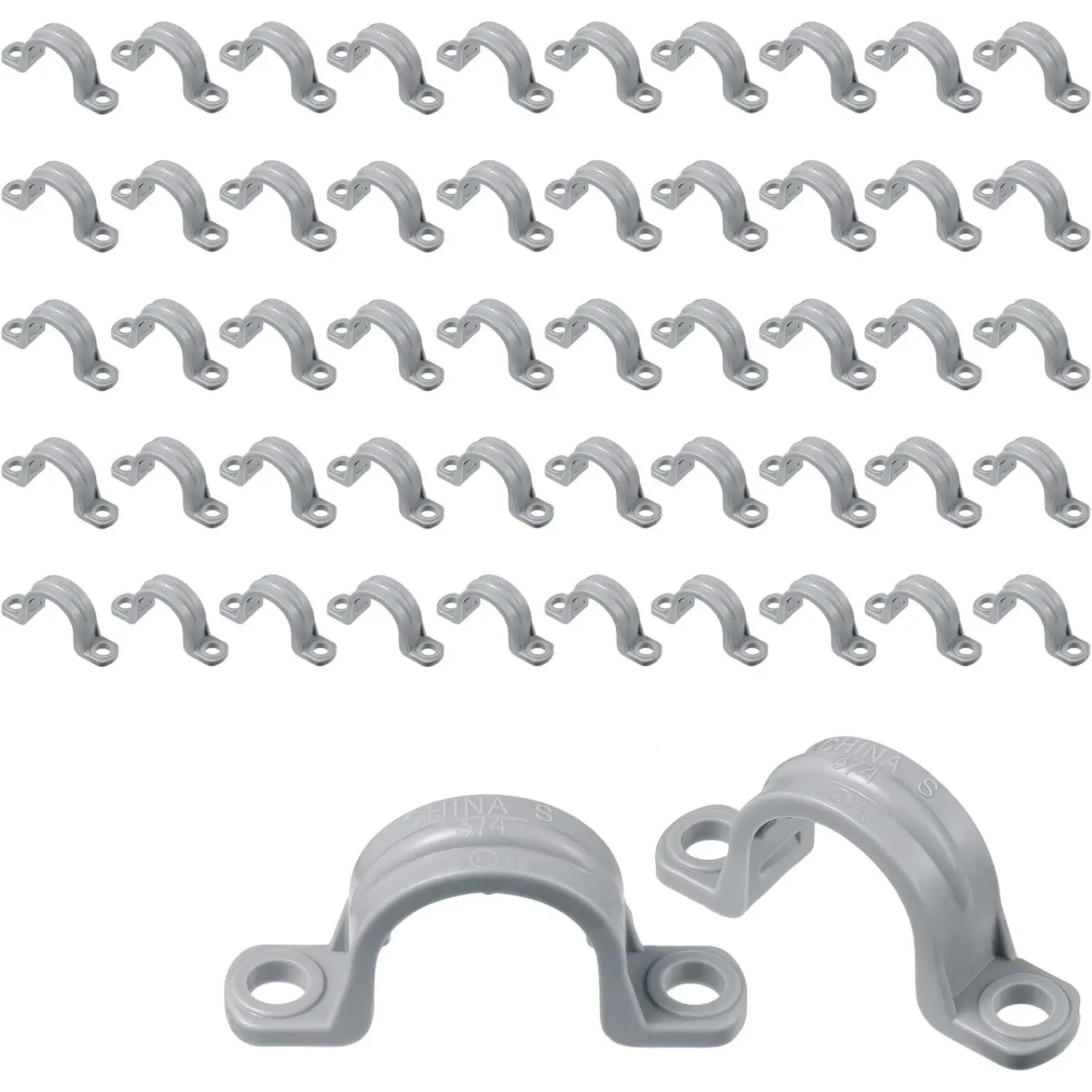 Demissle PVC Conduit Clamp 2 Hole Straps Heavy Duty Grey Plastic Conduit Strap U Clip Mounting Bracket for Cables (100 Pcs,1 Inch)