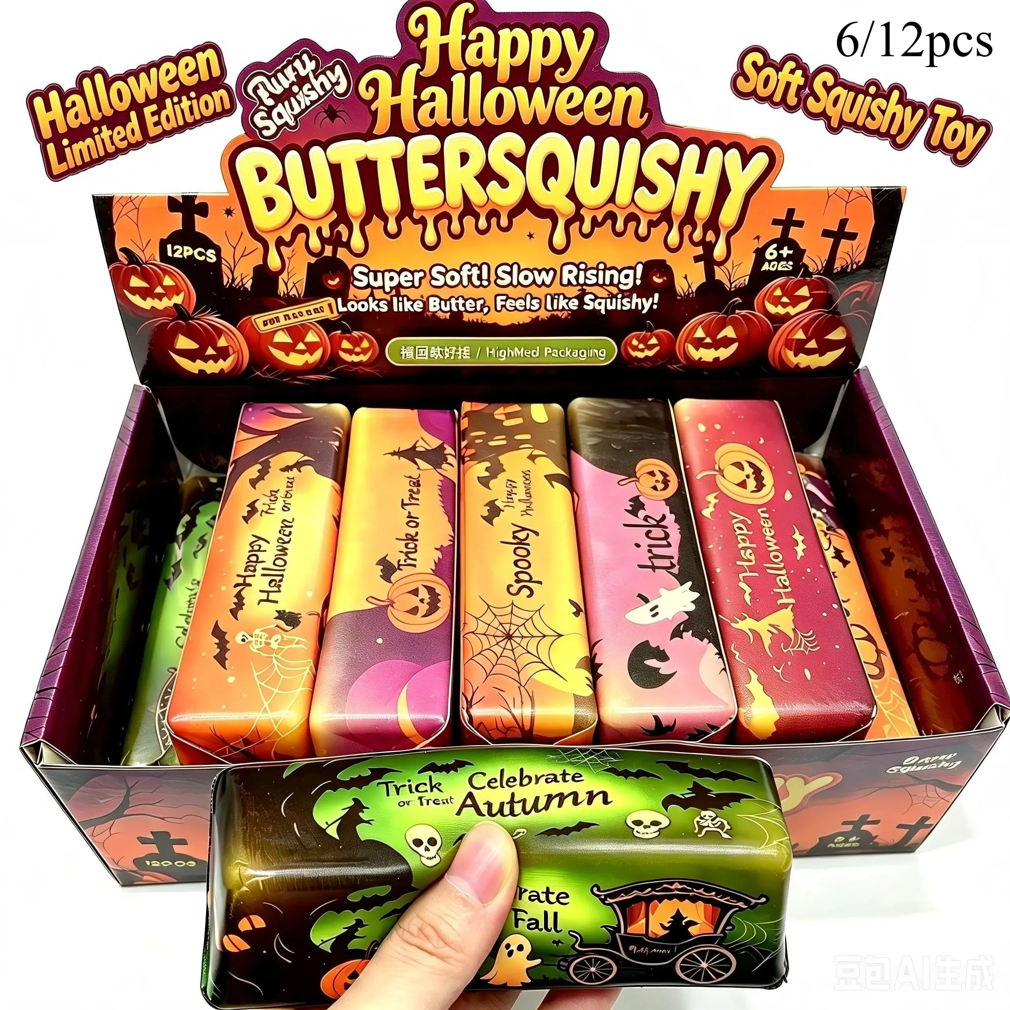 Halloween stress relief toy independent packaging set, pumpkin and ghost butter stick slow rise toys, children and adults stress relief kneading and sensory squeezing toys, party gifts, perfect for playing and relaxing