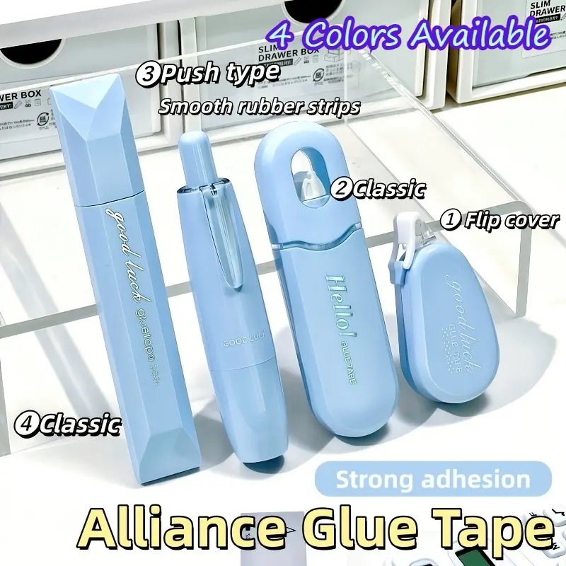4Pcs High Adhesive Double Sided Tape Multi Soft Pastel Colors Wrapping Card Making Handcraft Office Party Decor Supplies For Students Teachers School Back To School Gift Packaging Scrapbook Daily DIY Craft Ornament Tools