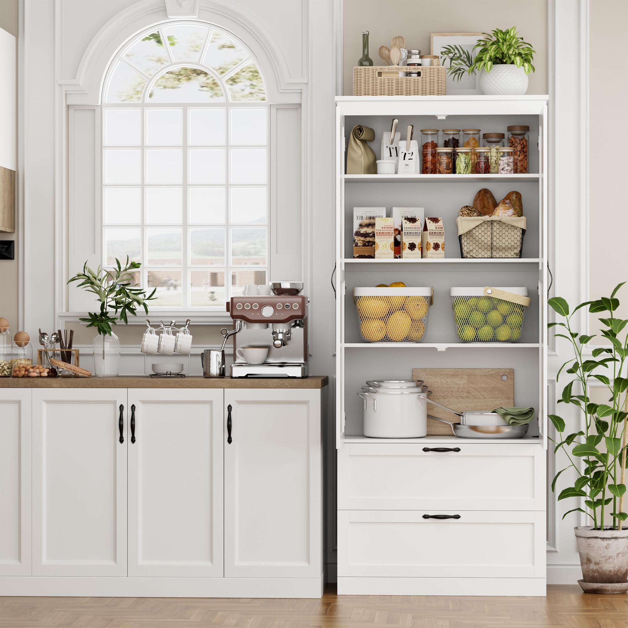 HOSTACK 70" Tall Kitchen Pantry Storage Cabinet with Barn Doors, Modern Storage Cabinet with Drawers, Adjustable Shelves,Black Friday，Christmas gifts