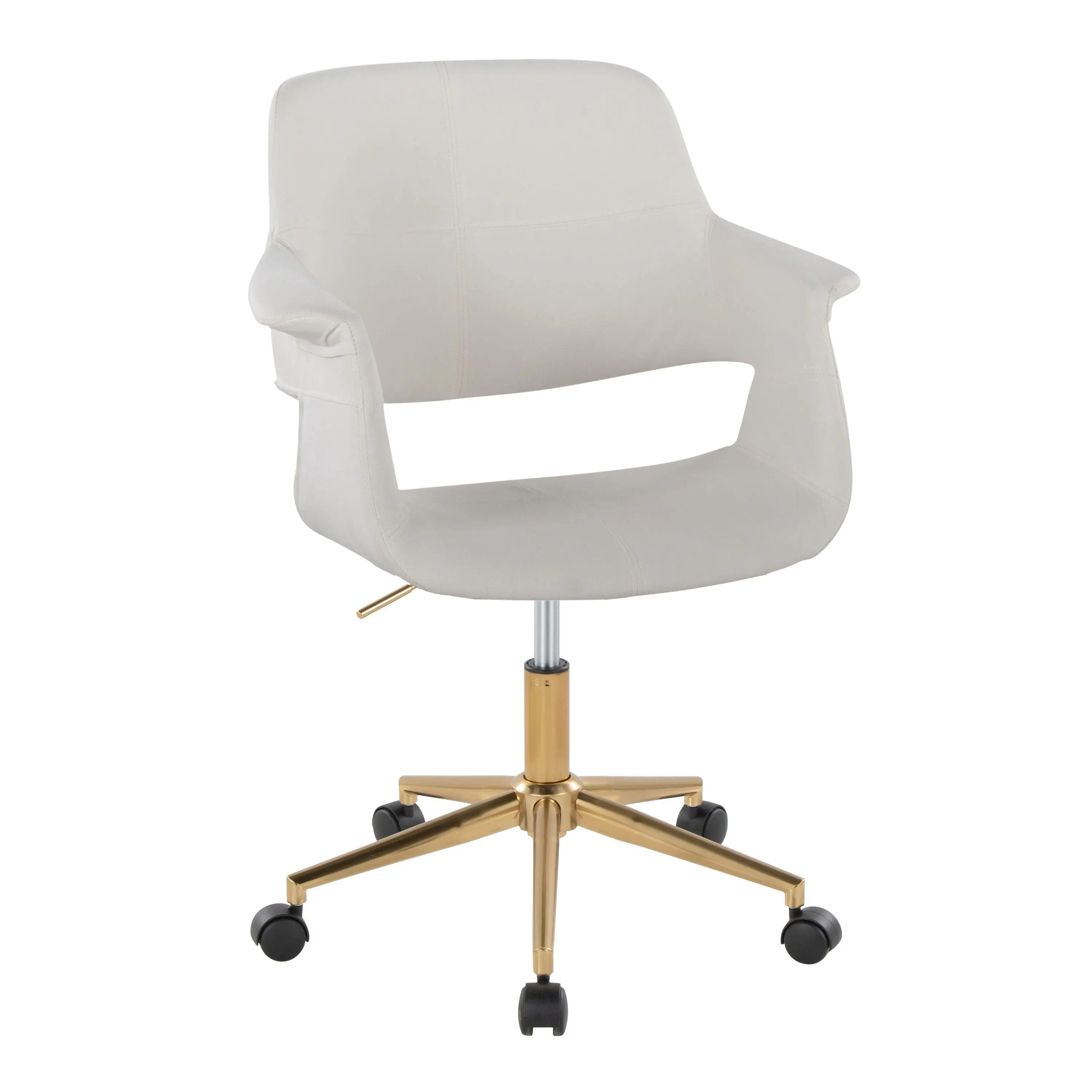 Nokaa Mid-Century Modern Office Chair with Velvet Upholstery and Gold Metal Frame, Adjustable Swivel Desk Chair for Home Office, Study, Living Room, Cream, Single Chair