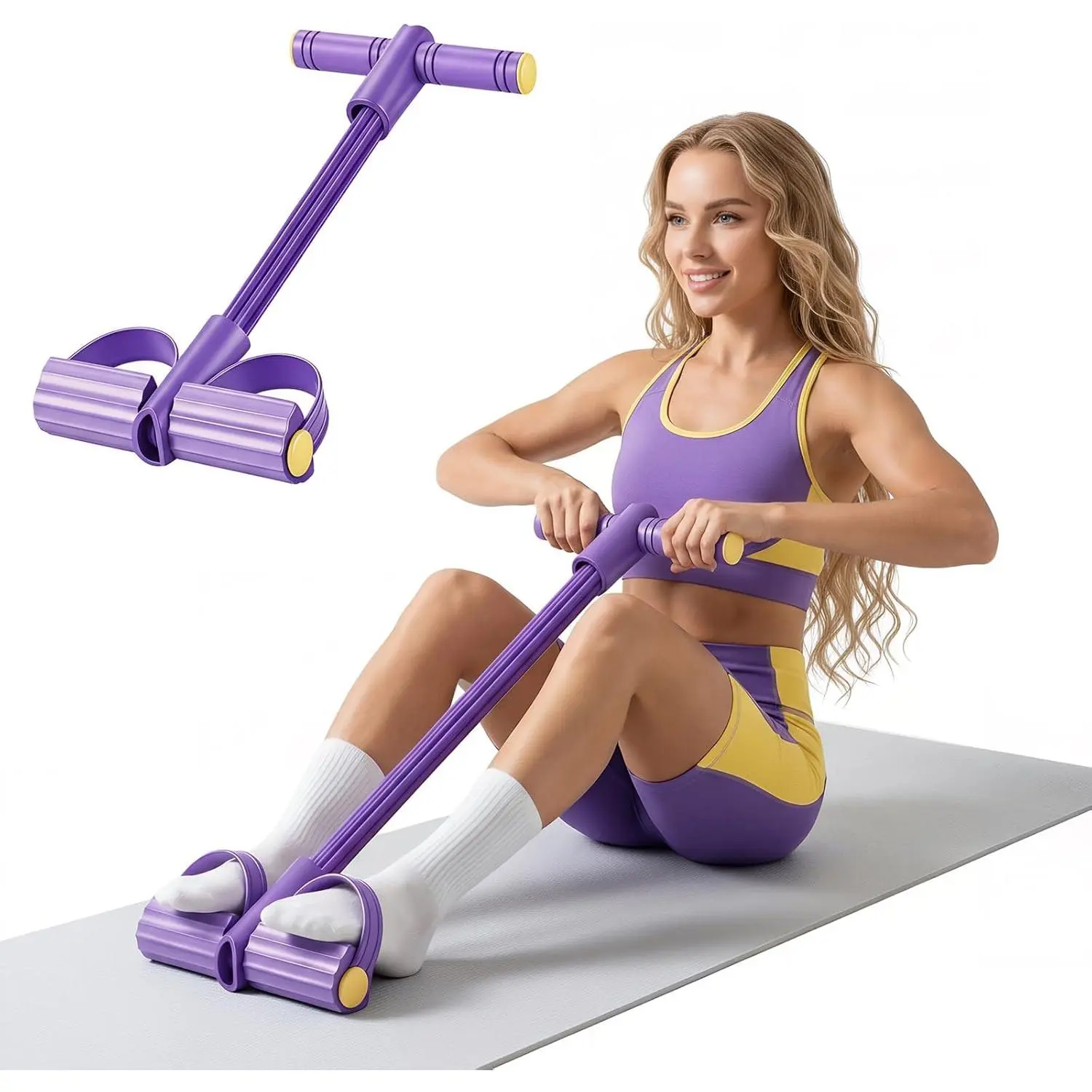 outdoors 2026 Upgraded 8-Tube Multifunction Pedal Resistance Bands with Handles - Ultra-Strong Tension for Yoga, Full-Body Workout - Ideal for Home, Office & Travel Fitness (Purple)