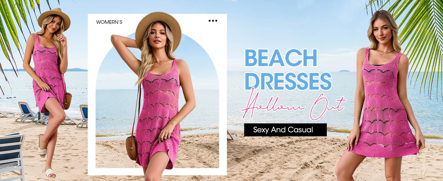 Saodimallsu Womens Sexy Crochet Cover Up Swimwear Mesh Dress See Through Fishnet Beach Swimsuit Top