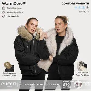 PUFFIT STM-TEX Faux Fur Lined Waterproof Bomber Parka,Elegant and Luxurious, Providing Warmth and Style,Cozy and Fashionable,Y2K Style