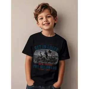 Get in Loser We're Crossing The Delaware 4th of July 250Th Novelty Aesthetic Graphic Kid T-Shirt Popular Kid T Shirts Trending Tees Tops for Kid
