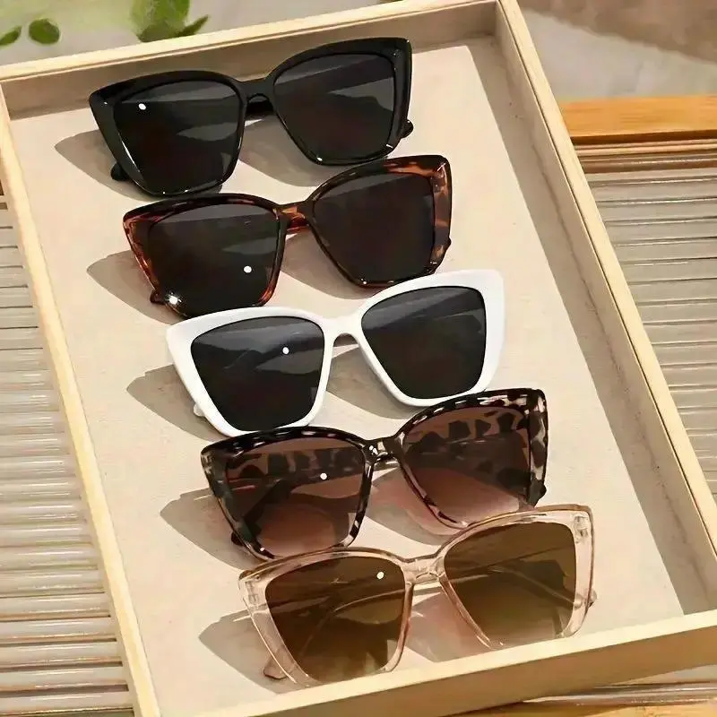 Women's 5-Pack Vintage Oversized Cat Eye Sports Eyewear - Lightweight Plastic Frames, Polarized Tinted Lenses with UV375 Protection, Glasses Fashion Sunglasses for Summer Travel, Driving, Solid Female Sports Eyewear, Styling Sunglasses