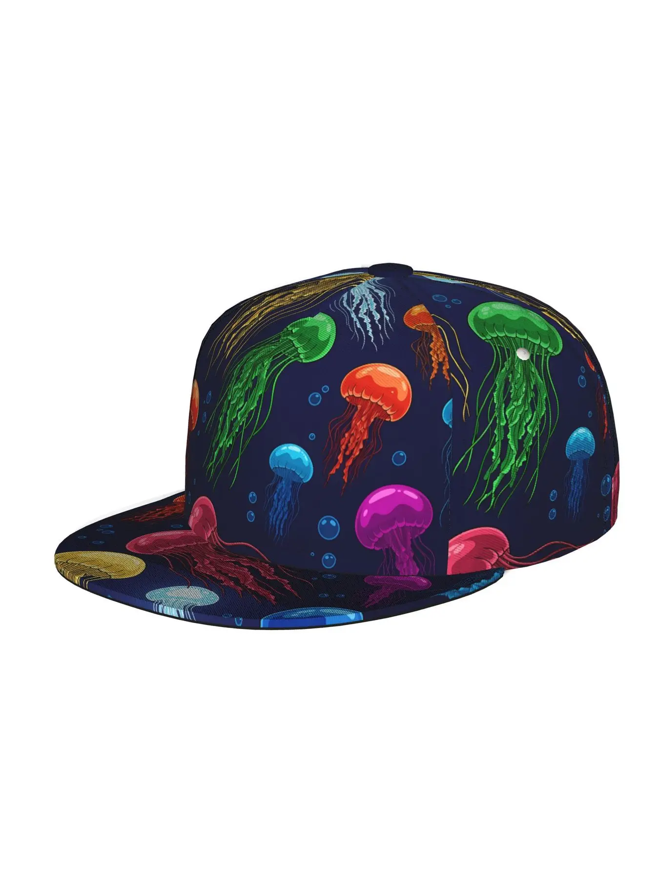 Colorful Jellyfish Pattern, Men Women Unisex Flat Brim Baseball Cap, Hip Hop Streetwear Snapback Trucker Hat for Skateboarding Dance Outdoor Sports, Adjustable Punk Style Sun Hat Snapback