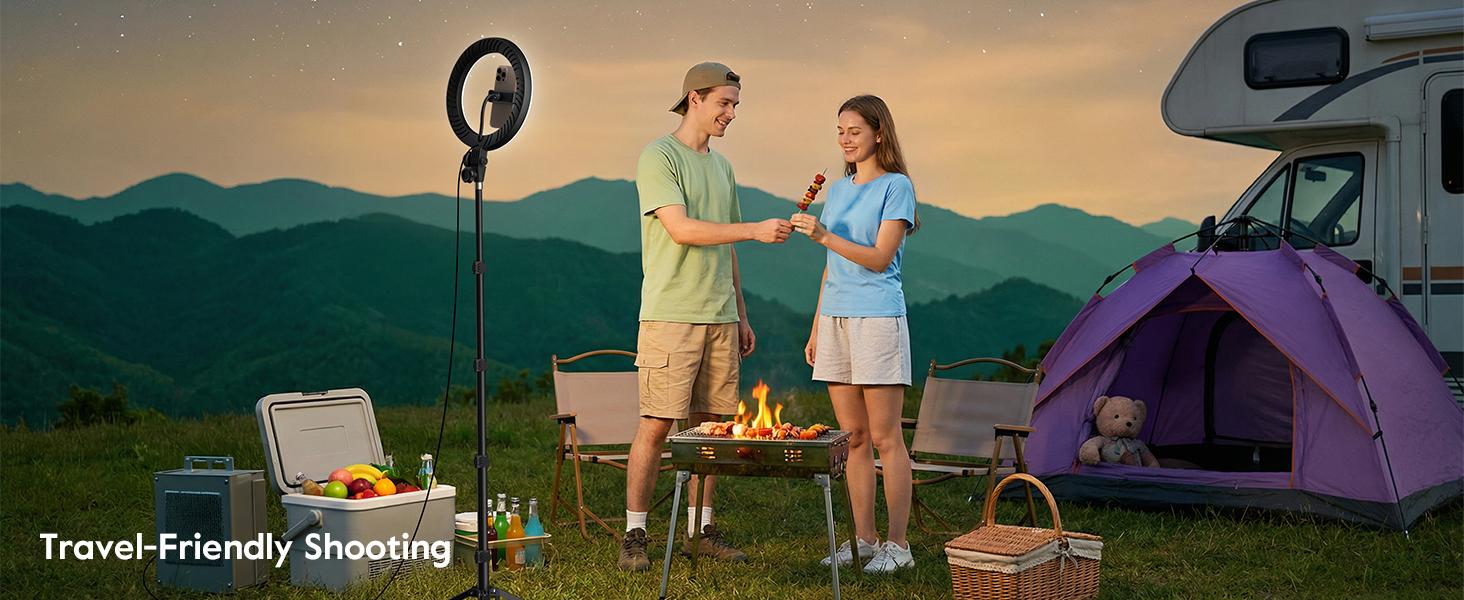 Tripod for iPhone with Light & Phone Holder - 10.5'' Ring Light with Stand - Second Arm with Overhead Phone, Fast-Adjust Bamboo-Flex Stand & Remote for Content Creators, Video Recording