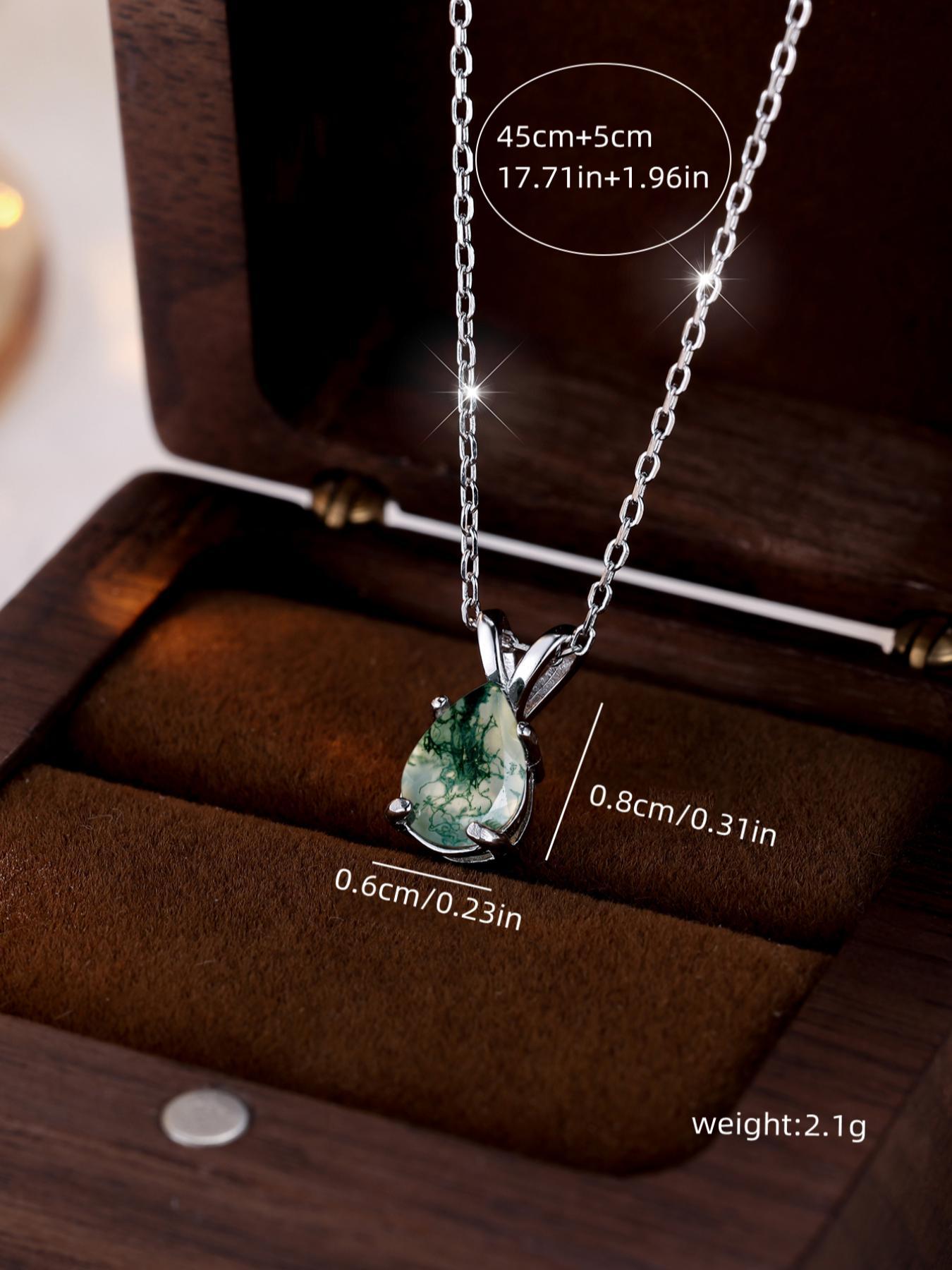 S925 Sterling Silver Artificial Gemstone Decor Pendant Necklace for Women & Girls, Fashion Jewelry for Party, Daily Decor, Trendy All-match & Exquisite Jewelry for Birthday Gift, Dainty Necklace, Daily Wear Necklace