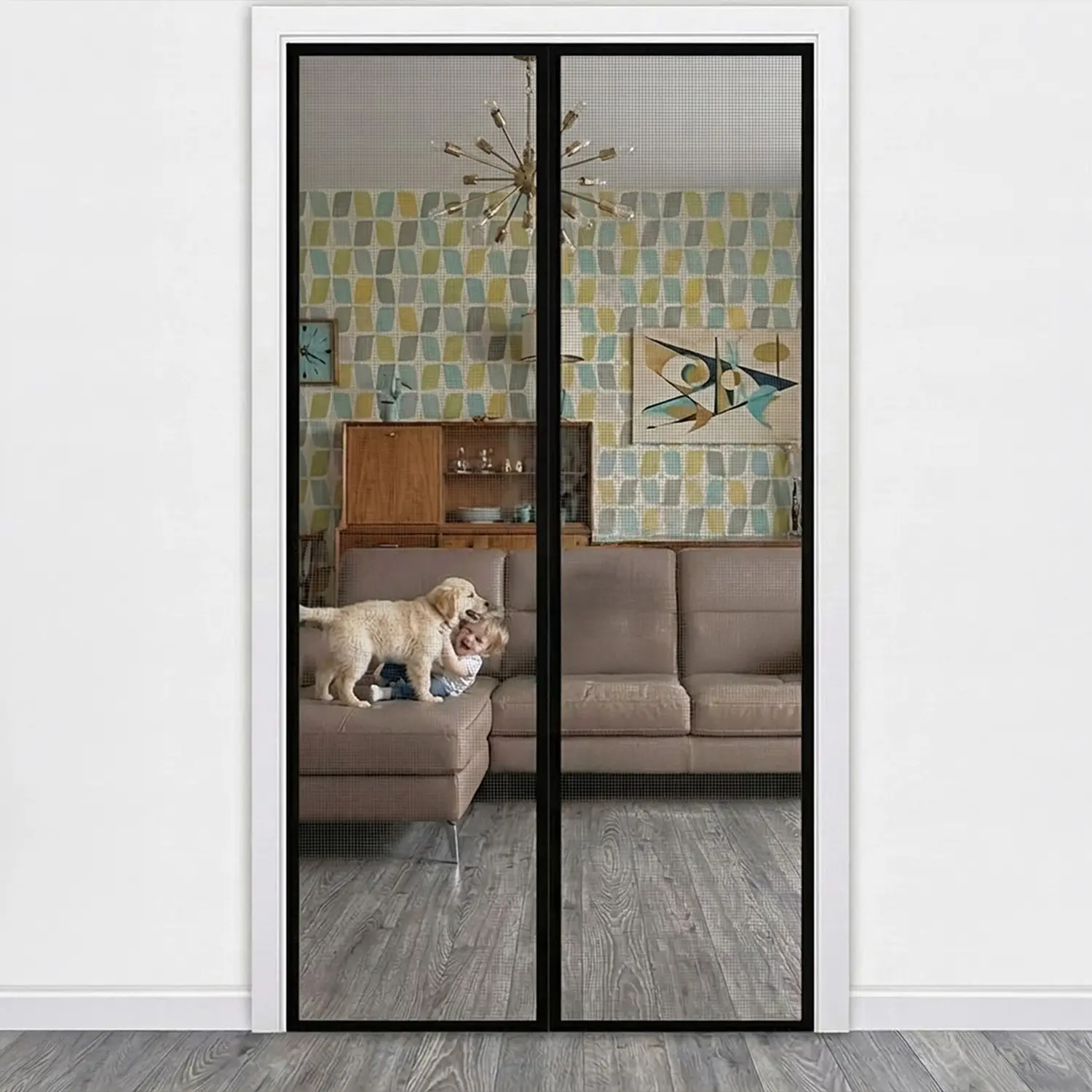 Auto-Closing Magnetic Screen Door with Fine Breathable Mesh, 4 cm Widened Border, Self-Adhesive Installation and Easy Pet Access