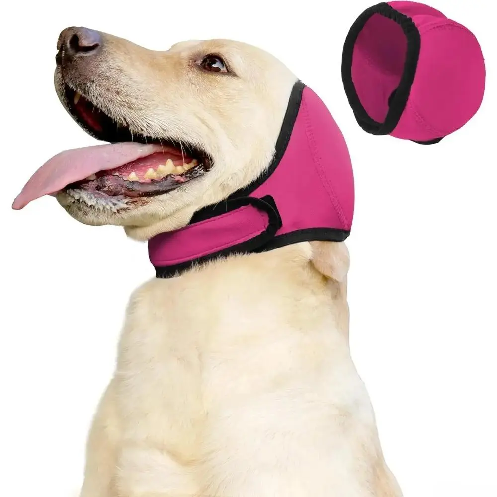 2026 New Pink Elastic Waterproof Dog Ear Wrap, Calming Hoodie Ear Protector, Breathable Warm Fabric for Pet Grooming & Noise Anxiety Relief, Swimming, Surgery, Beauty Treatments