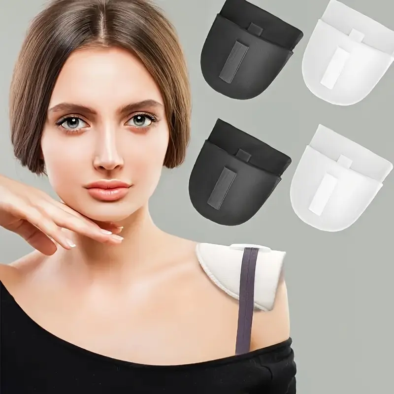 4 pieces of thickened invisible shoulder pads, black and white high-elasticity sleeveless pads, non-slip and durable, easy to wear with one-hand buckle, suitable for suits, jackets, T-shirts, wedding dresses, breathable, ultra-thin invisible patches