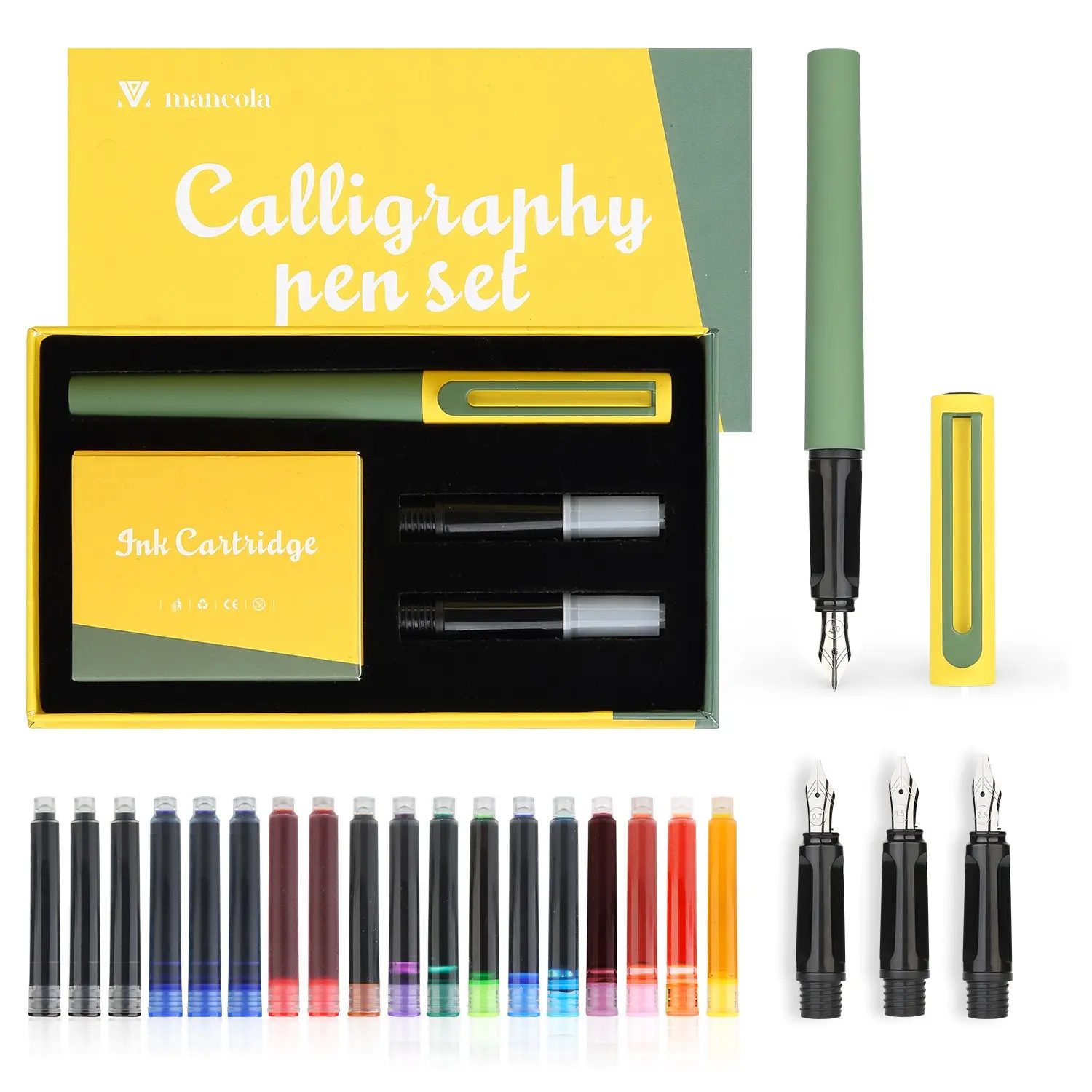 Calligraphy Fountain Pen Set for Beginners, Includes 3 Nibs and 18 Ink Cartridges, Perfect for Learning Calligraphy, Specialty Pen