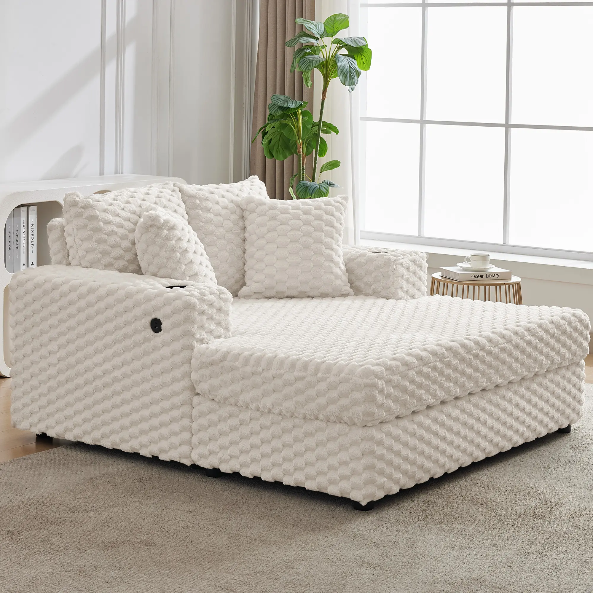 Oversized 60" Upholstered Chaise Lounge Chair for Living Room or Bedroom – Modern Comfy Sleeper Sofa Bed with Throw Pillows & Armrests – Cozy Large Reading Accent Chair