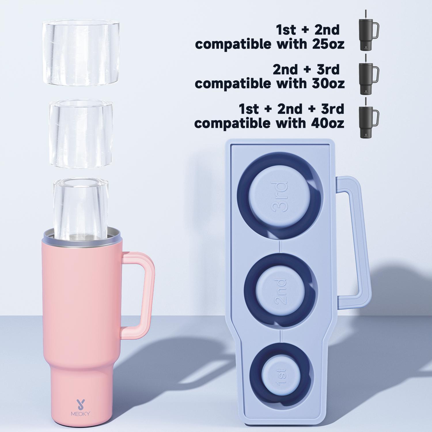 40oz Patterned Straw Handle Cup, 1 Count Multi-grid Ice Cube & Leak-proof Cup Lid with Silicone Handle, Stainless Steel Insulated Wide Mouth and Narrow Bottom for Easy Cleaning and Car Loading, Tumbler Insulated Travel Drinkware