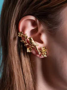 Women's Copper Stud Earrings, Vintage Elegant Nature-Inspired Bird Floral Vine Pattern, Versatile for Daily Outfit, Parties and Banquets