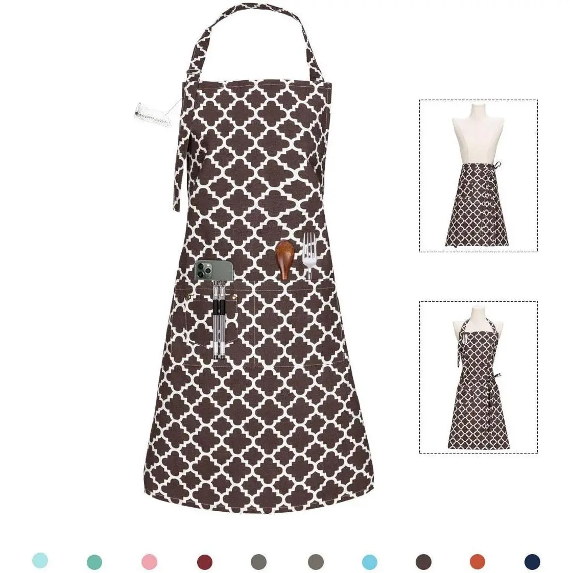 Kitchen Cooking Aprons with 3 Pockets for Men Women -  Adjustable Professional Grade Chef Apron for Kitchen, BBQ & Grill (Coffee)