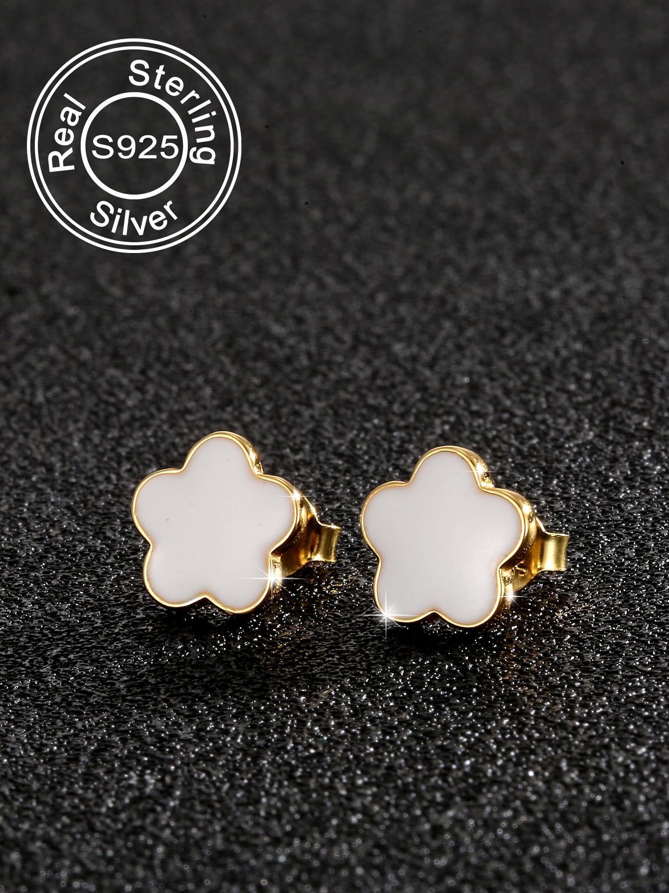 S925 Sterling Silver Four-leaf Clover Design Stud Earrings, Fashionable Stud Earrings for Women & Girls, Trendy All-match & Exquisite Jewelry for Birthday Gift, Flower Stud Earrings