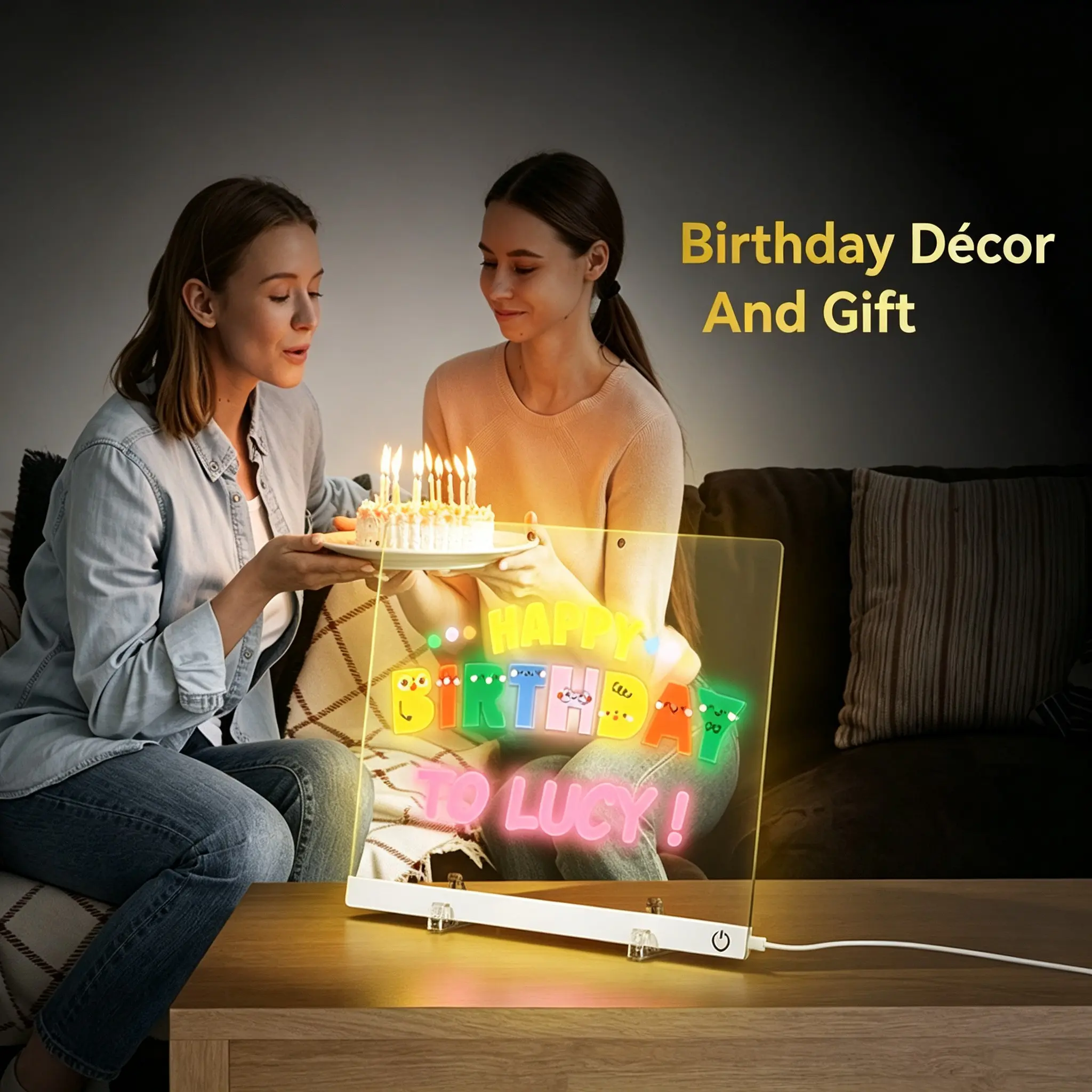 Rechargeable LED Acrylic Whiteboard, Erasable Glowing LED Drawing Board, Touch Dimming, 7 Light Modes, Kids & Home Decor