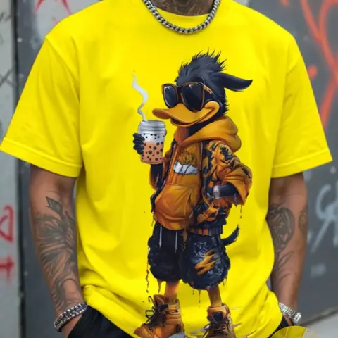 Men's 3D Cartoon Print Round Neck Short Sleeve Casual Streetwear T-Shirt, Cool Graphic Tee, Fitted All Seasons Wear