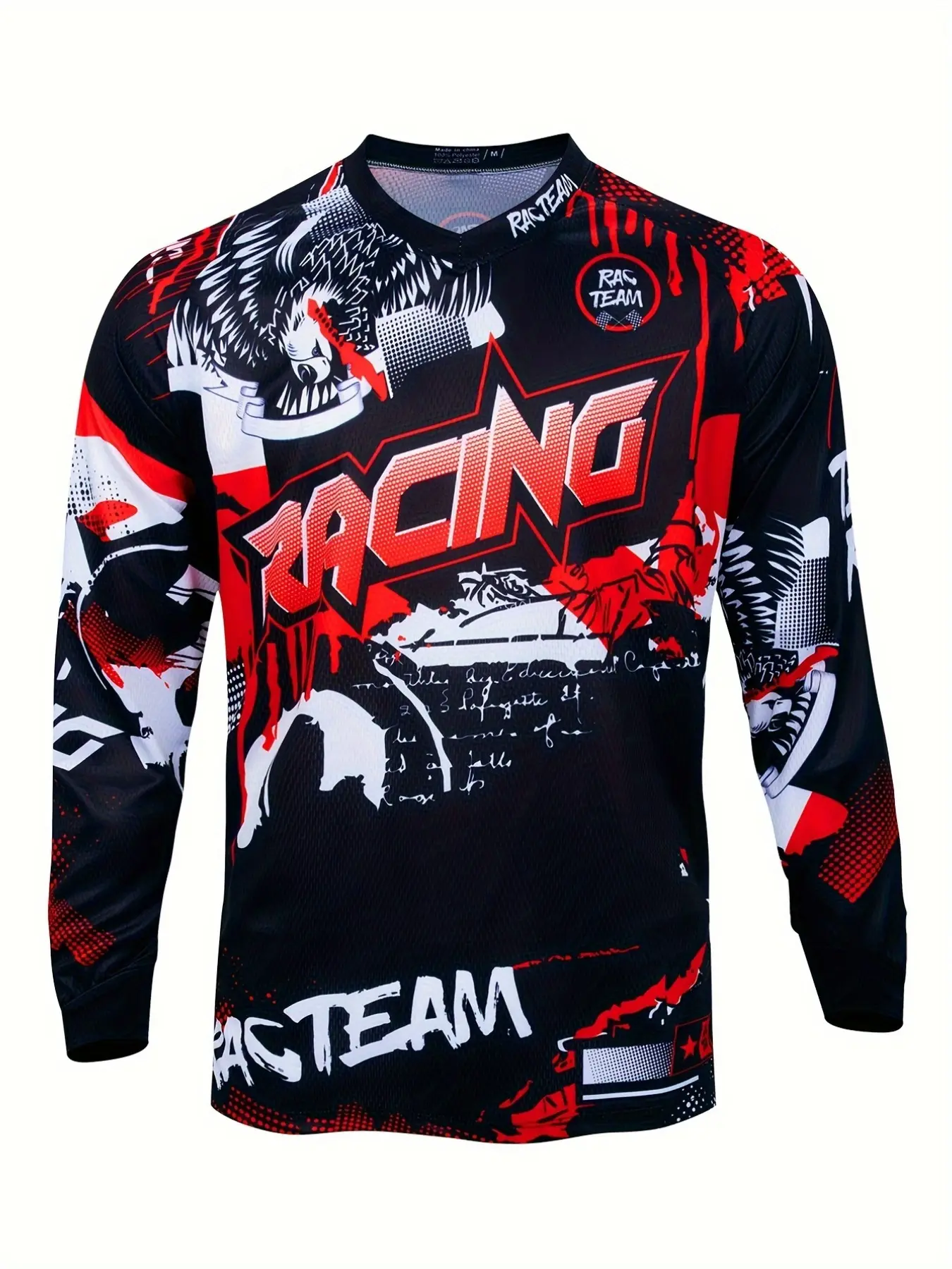 Racing Long Sleeve Cycling Jersey, Quick-Dry Outdoor Mountain Bike Shirt, Sporty Slim-Fit Tribal Pattern, Unlined Batch 008