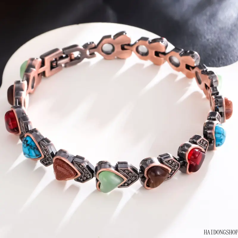 Grunge Retro Viral Boho Turquoise Brushed Bronze Magnetic Bracelet For Couples, Creative Vintage Magnet Clasp Bangle, Western Minimal Accessory For Daily Dating Festival Outfit Styling