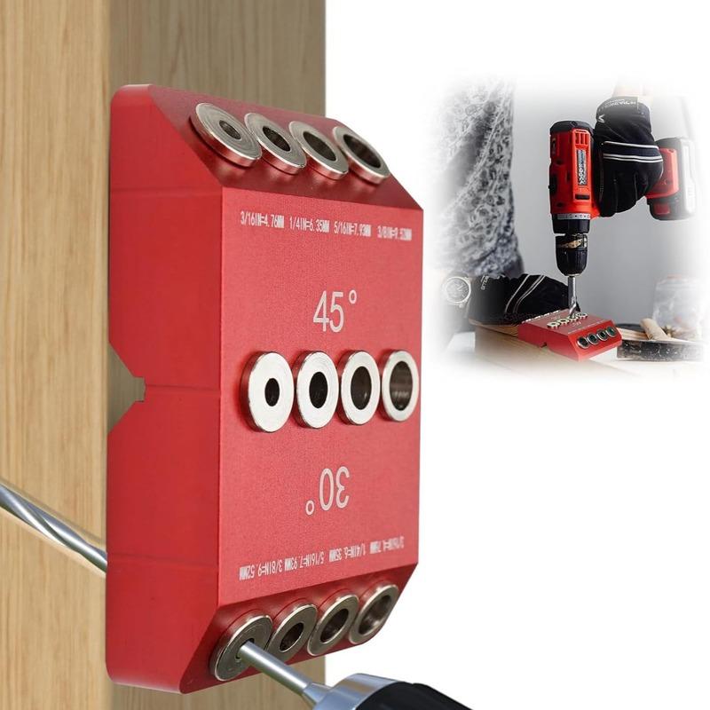 Free shipping  Metal drill bit guide mold, red aluminum angular drill bit kit, used for wooden columns, bolts, railings, decks, stair railings, durable all metal structure