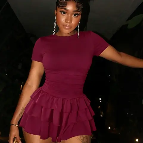 Summer New Style Chic Sexy Feminine Dress, Slimming Short Sleeve Multi-Layer Ruffle Cake Skirt, Women's Fashion Elegant Dress, S391486 Cross-Border