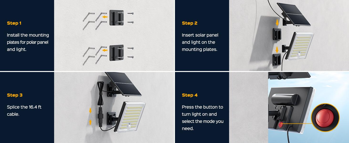 Mini Solar Lights Outdoor with Motion Sensor, 170-LED Solar Flood Lights Outdoor Dusk to Dawn with 16.5FT Cable, 3 Modes Solar LED Lights for Outside Waterproof IP65 for Patio, Yard, 4 Pack