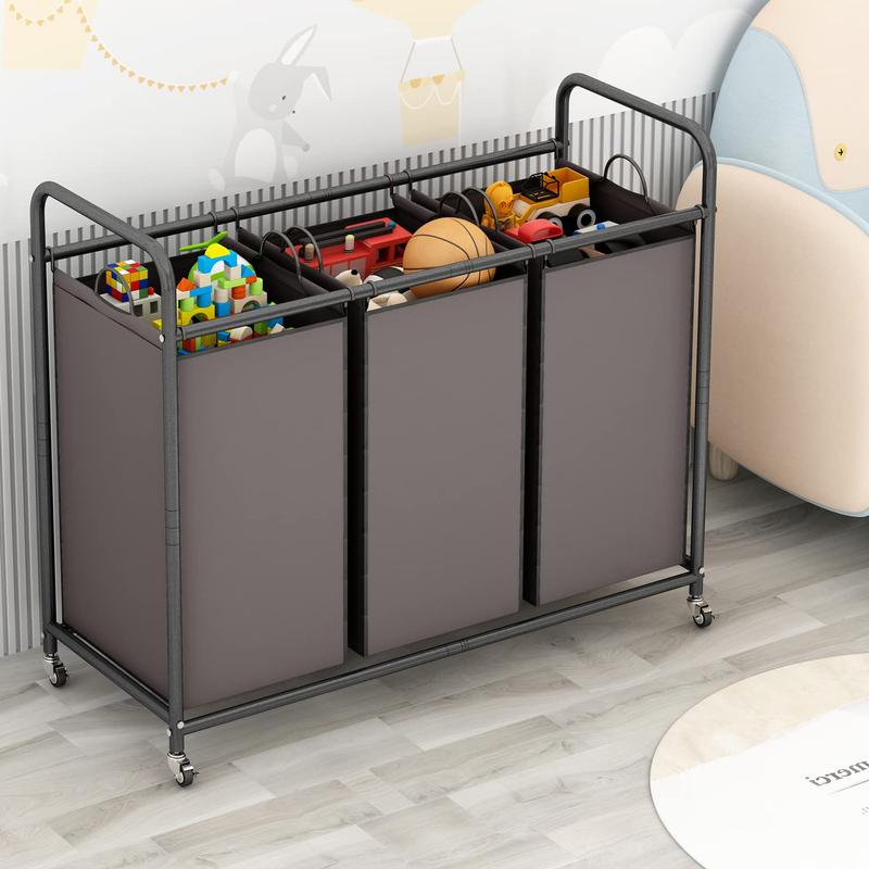3-Bag Laundry Basket Hamper Laundry Sorter Cart laundry room organization with Heavy Duty Rolling Lockable Wheels and Removable Bags【A001】 Deals For You Days