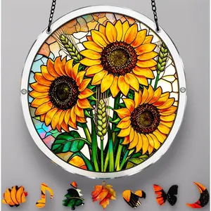 8.6" Acrylic Jigsaw Puzzle Suncatcher – Sunflower Design – Colorful Window Hanging Light Catcher – Perfect for Window, Garden, or Outdoor Decor