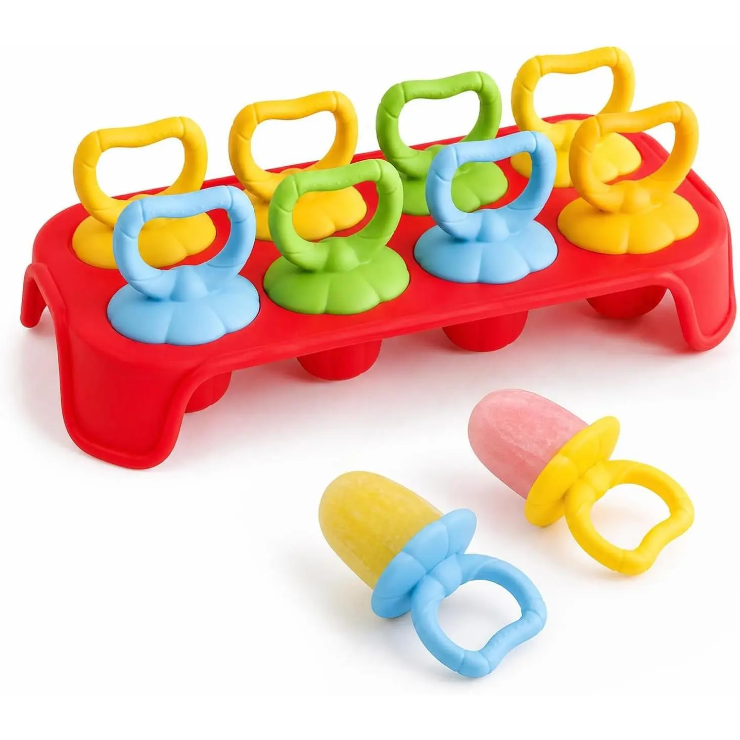 Baby Popsicle Molds with Sticks, 8-Cavity Silicone Ice Pop Maker for Babies Breastmilk for Teething Relief, Freezer Mold for Fruit Juice Yogurt BPA Free & Easy Release (Red)