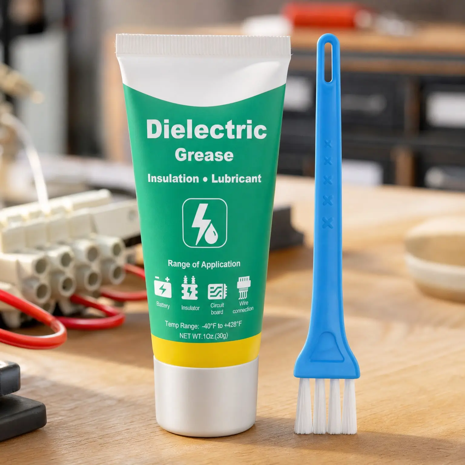 Dielectric Grease for Electrical Connectors, Spark Plugs, Battery Terminals, Marine Waterproof Heat-Resistant Automotive Tune-Up Grease with Brush, 1 oz (1 Pack)