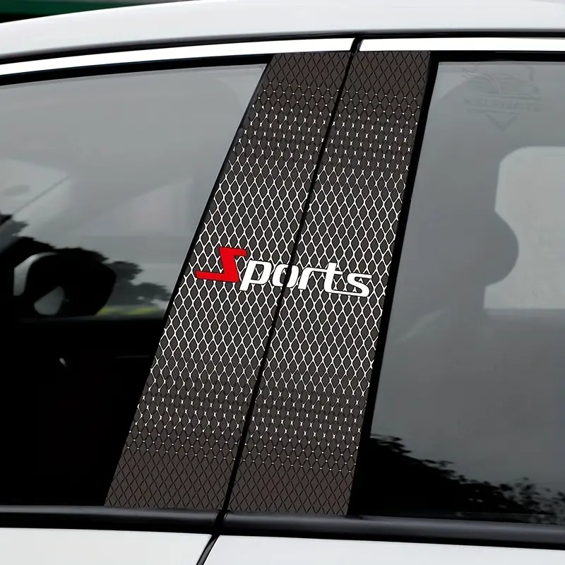 2pcs Mesh Striped Car B-Pillar Stickers - Scratch-Resistant, Waterproof Vinyl Material for All Vehicles, Self-Adhesive for Plastic/Glass/Metal Surfaces, Exterior Auto Accessories
