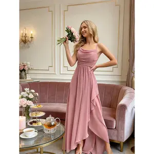 Solid Color Cowl Neck Spaghetti Strap Bridesmaid Dress Elegant Dress