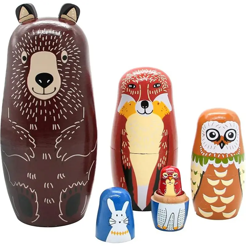 5pcs/set Bear Home Decor Set, Handmade Wooden Russian Nesting Dolls, Stackable Dolls, Matryoshka Dolls，Kids Educational Toys, Birthday Gifts, Party Gifts