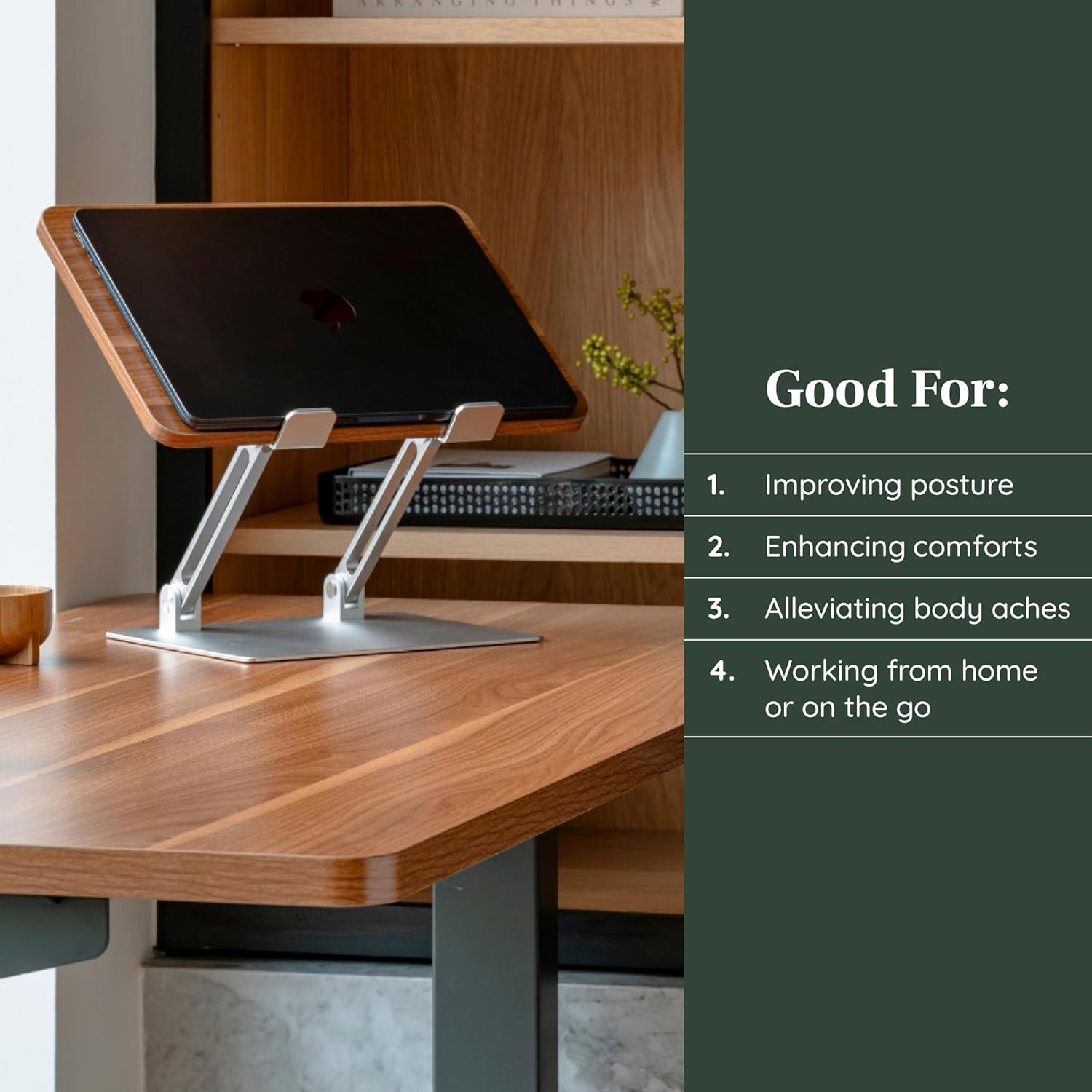 Adjustable Laptop Stand - Elevate Ergonomics & Reduce , Laptop Riser Customizable Height & Angle, Portable & Robust Design for  or Office, Secure Silicon Grips - Walnut