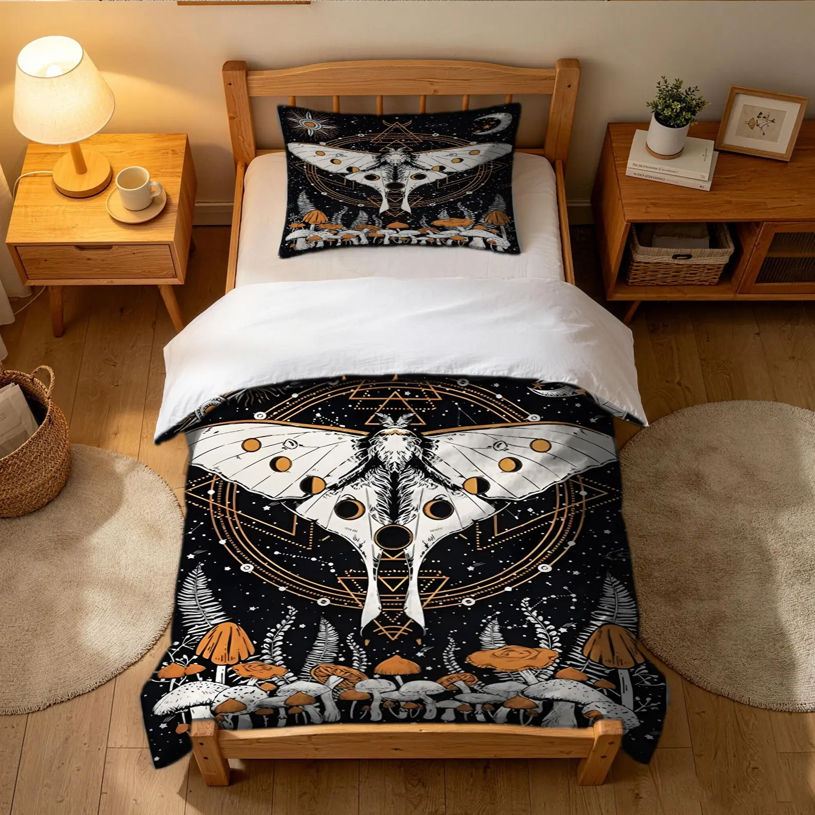 2/3pcs Duvet Cover Set With Mystical Luna Moth Mushroom Moon Phase Digital Print, Soft Comforter Cover, Lightweight No Filler Bedding Set, Witchy Celestial Design For Adult Bedroom, Perfect Gothic Decor Gift For Spiritual Lovers