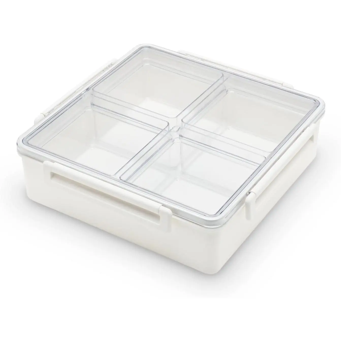 Gourmet  4-Compartment Airtight Serving Tray with Lid – Charcuterie Box for Snacks, Fruit, Veggies, Portable Appetizer Container with Removable Dividers - Square  Storage Platter