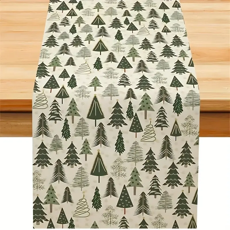 Elegant and Gold Christmas Tree Table Runner, Festive Holiday Decor, Easy Clean, Modern or Traditional, Winter Kitchen & Dining Table Decoration