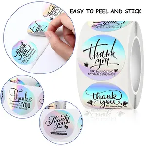 500pcs/roll Laser Stickers, Thank You for Supporting My Small Business, Silver Color Adhesive Labels, 2.5cm Sticky Circle Stickers