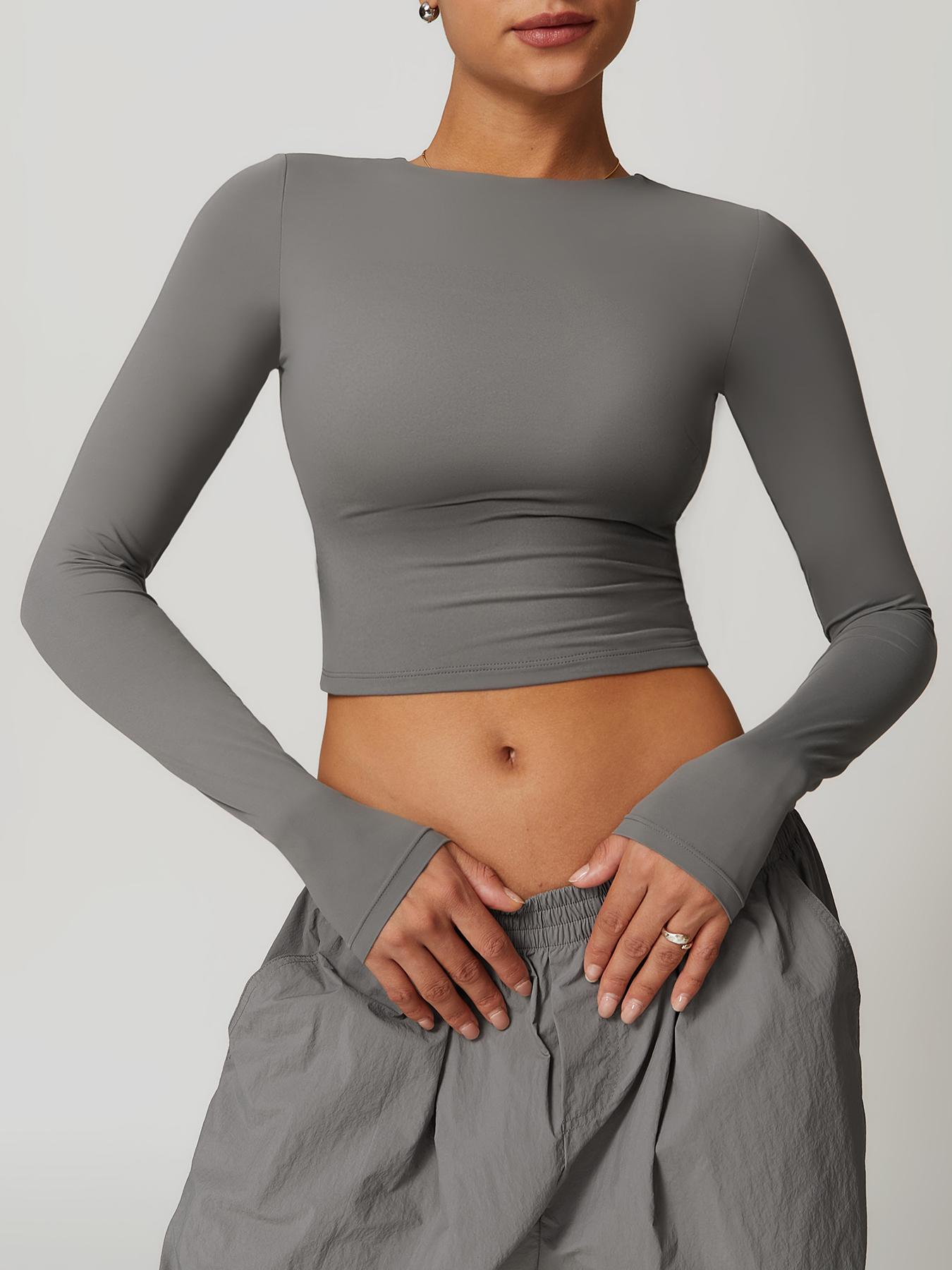 Women's Solid Long Sleeve Sports Tee, Casual Comfy Breathable T-shirt, Athletic Yoga Tops for Yoga Gym Workout Running, Ladies Sportswear for Spring & Fall